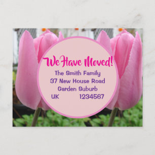 Pink Tulip New Address Postcard, We Are Moving Postcard
