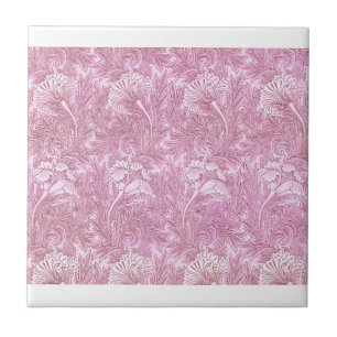 Pink Tulip Pattern By William Morris Ceramic Tile