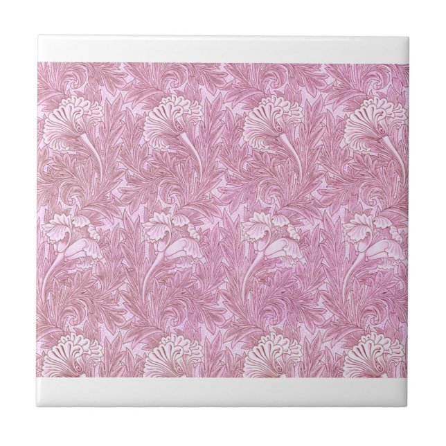 Pink Tulip Pattern By William Morris Ceramic Tile (Front)