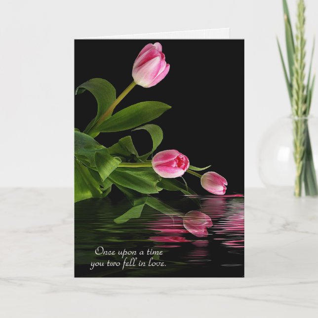 Pink Tulip reflection in water annivesary Card (Front)