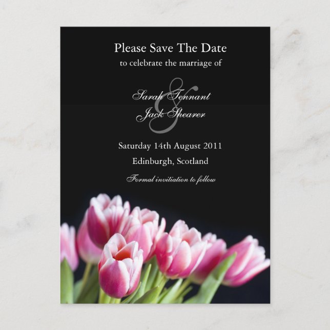 Pink Tulip Save The Date Postcard (Front)
