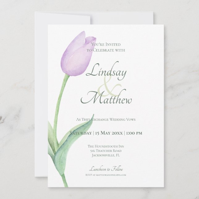 Pink Tulip Solo Purple Modern Invitation (Front)
