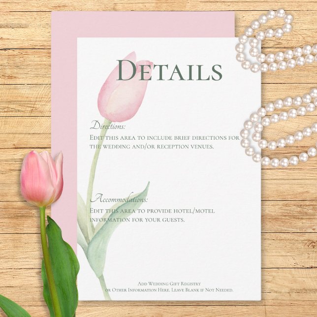 Pink Tulip Solo Wedding Details Enclosure Card (Pink Tulip Solo Wedding Details Enclosure Card)