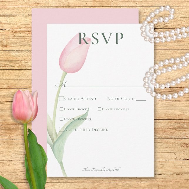 Pink Tulip Solo Wedding Dinner RSVP Card (Pink Tulip Solo Wedding Dinner RSVP Card)
