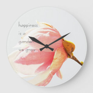 Pink Tulip Tree Flower with Happiness Quote Large Clock