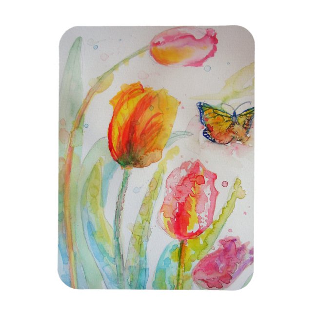 Pink Tulip tulips Floral Flowers Watercolor Magnet (Vertical)