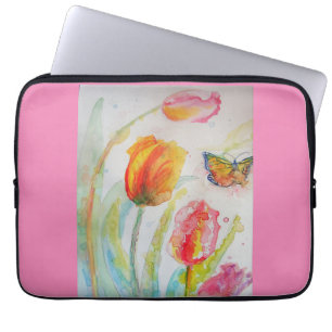 Pink Tulip Tulips Watercolor Laptop Case