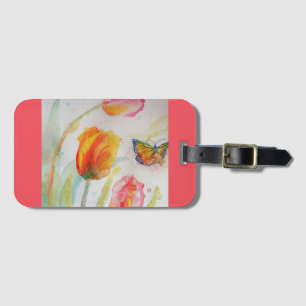 Pink Tulip Tulips Watercolor Luggage Tag