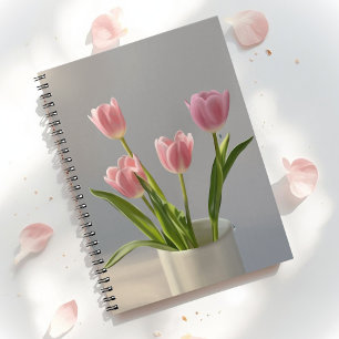 Pink Tulip Vase Realism Painting Notebook