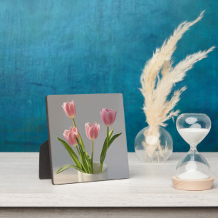 Pink Tulip Vase Realism Painting Plaque