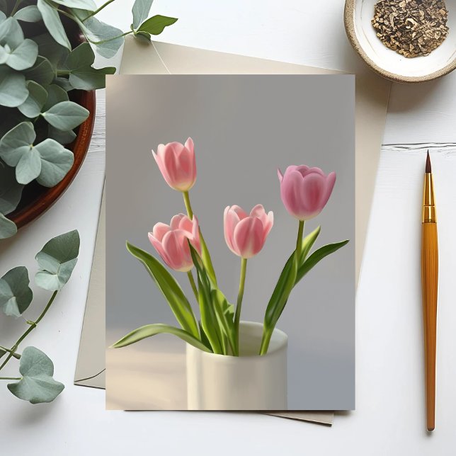 Pink Tulip Vase Realism Painting Postcard (Creator Uploaded)