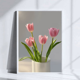 Pink Tulip Vase Realism Painting Poster