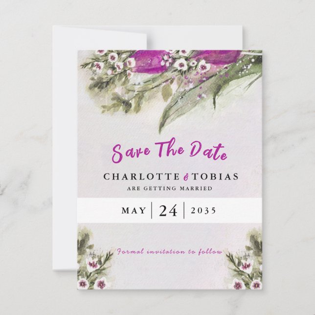 Pink Tulip Watercolor Floral Wedding Invitation (Front)