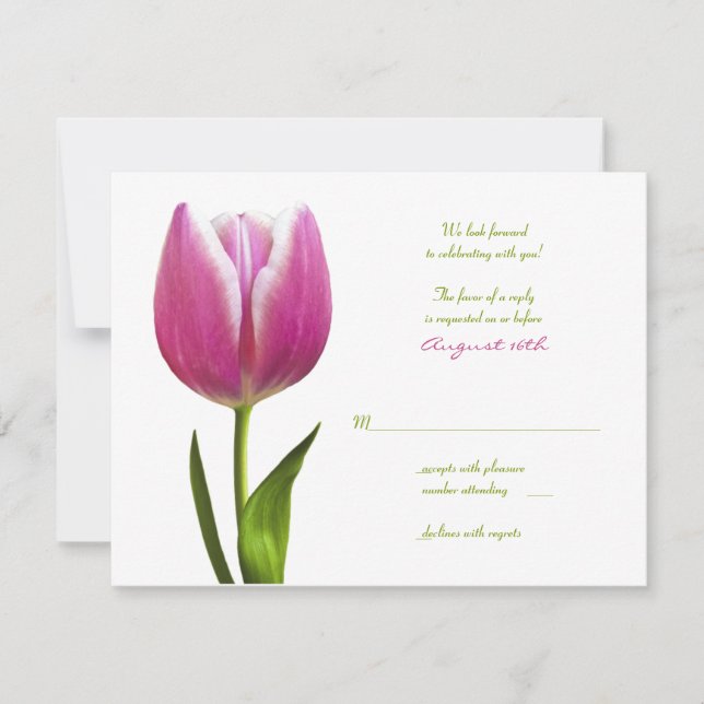 Pink Tulip Wedding Reply Card (Front)