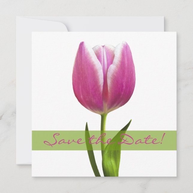 Pink Tulip Wedding Save the Date Announcement (Front)