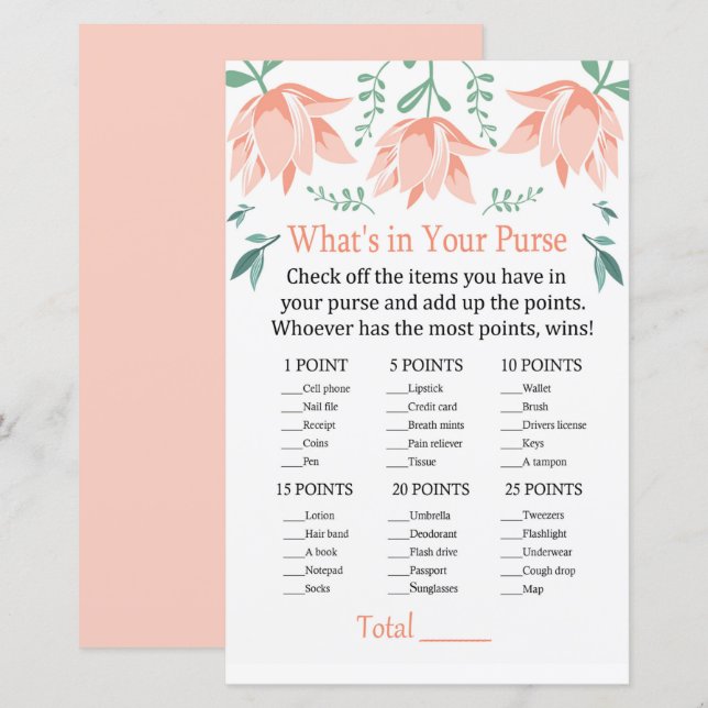 Pink Tulip What's in your purse game (Front/Back)