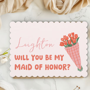 Pink Tulip Will You Be My Maid of Honour Proposal Card
