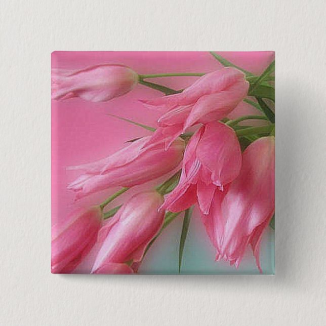 Pink Tulips 15 Cm Square Badge (Front)
