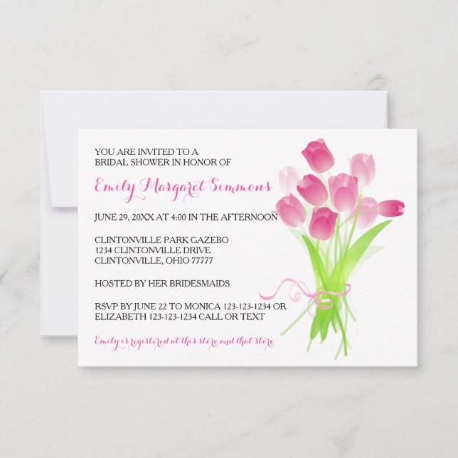 Pink Tulips - 3x5 Bridal Shower Invitation (Front)