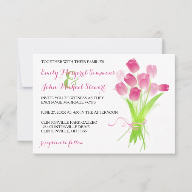 Pink Tulips - 3x5 Wedding Invitation (Front)