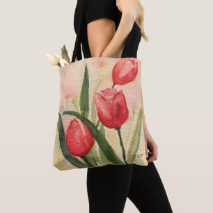 Pink Tulips All-Over-Print Tote, Shoulder Tote Bag