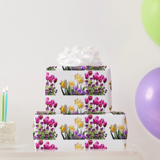 Pink Tulips and Daffodils Wrapping Paper (Party Gifts)
