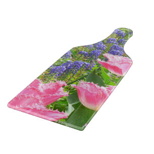 "PINK TULIPS AND GRAPE HYACINTHS GLASS CUTTING BG BOARD