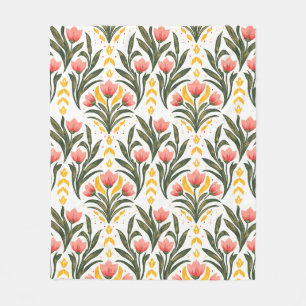 Pink Tulips and Greenery Fleece Blanket