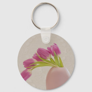 Pink Tulips And Lace Key Ring