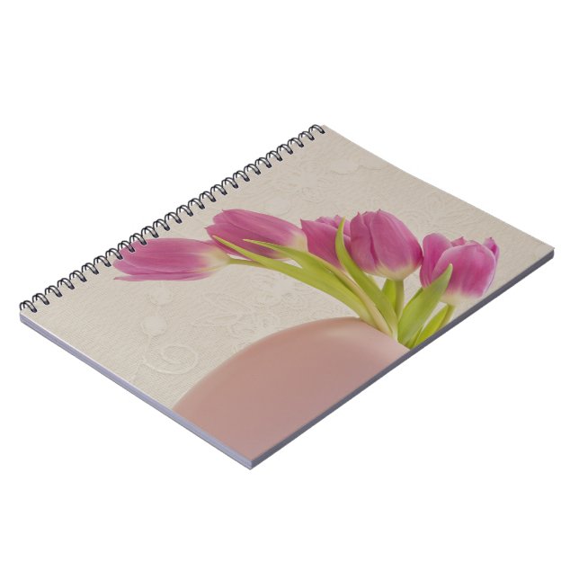 Pink Tulips And Lace Notebook (Left Side)