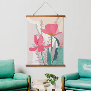 Pink Tulips Artistic Modern Colour Blocks Hanging Tapestry