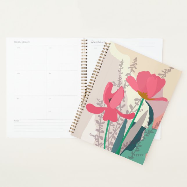 Pink Tulips Artistic Modern Colour Blocks    Planner (Display)