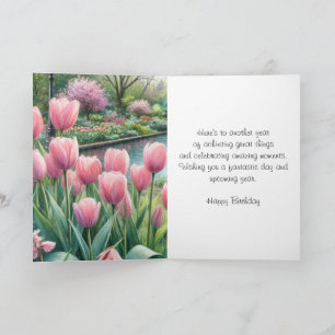Pink Tulips at Park Happy Birthday Greeting Card