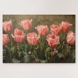 Pink Tulips Beautiful Floral Oil Painting Jigsaw Puzzle