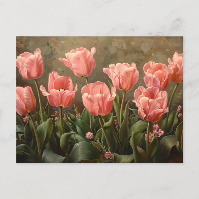 Pink Tulips Beautiful Floral Oil Painting Postcard (Front)