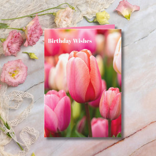 Pink Tulips Birthday Wishes Greeting Card