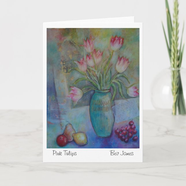 Pink Tulips blank greetings card original artwork (Front)