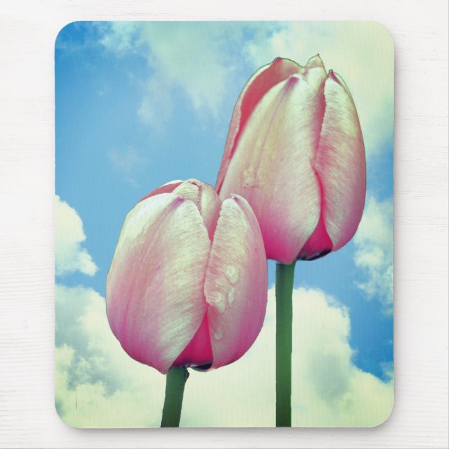 Pink Tulips Blue Sky Clouds Nature Mouse Pad (Front)