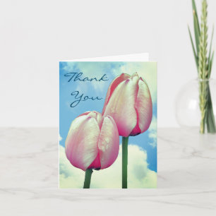 Pink Tulips Blue Sky Floral Thank You Card