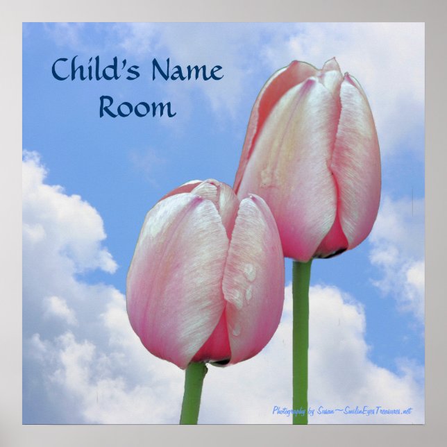 Pink Tulips Blue Sky Nature Kids Room Wall Poster (Front)