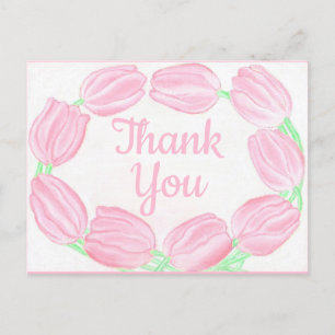 Pink Tulips Border ~Thank You Card