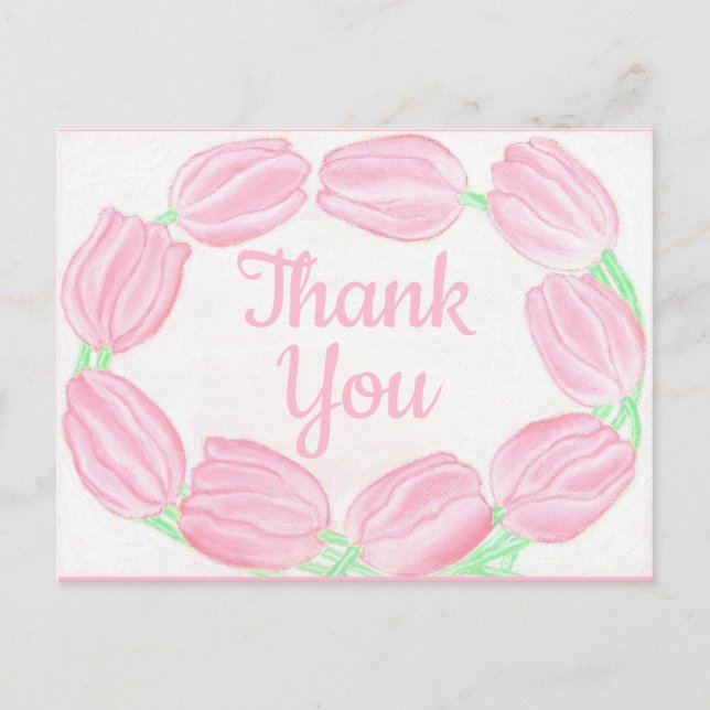 Pink Tulips Border ~Thank You Card (Front)