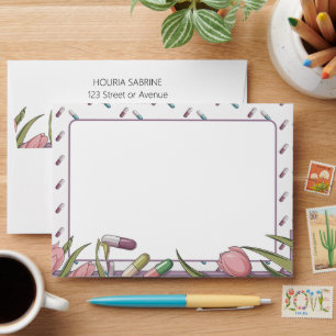 Pink Tulips & Capsules Nurse Graduation Envelope