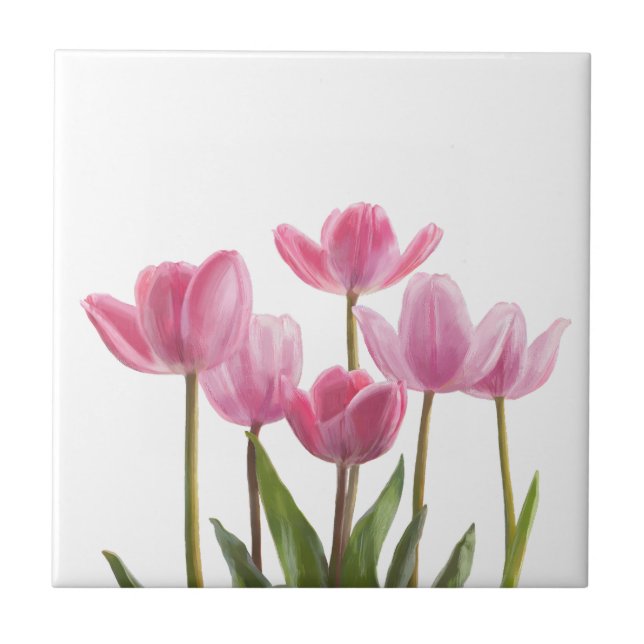 Pink Tulips Ceramic Tile (Front)