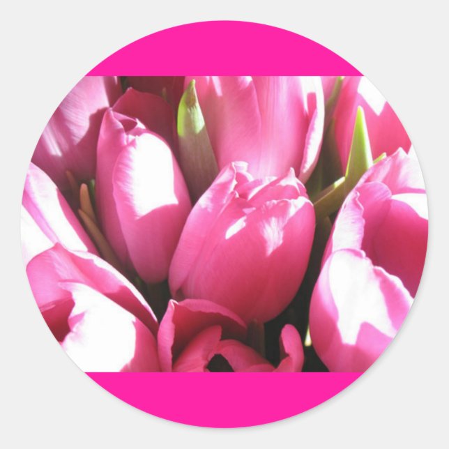 Pink Tulips Classic Round Sticker (Front)