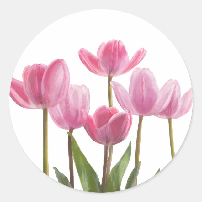 Pink Tulips Classic Round Sticker (Front)