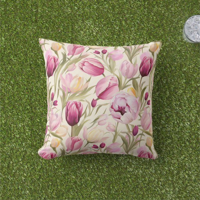 Pink Tulips Cushion (Grass)