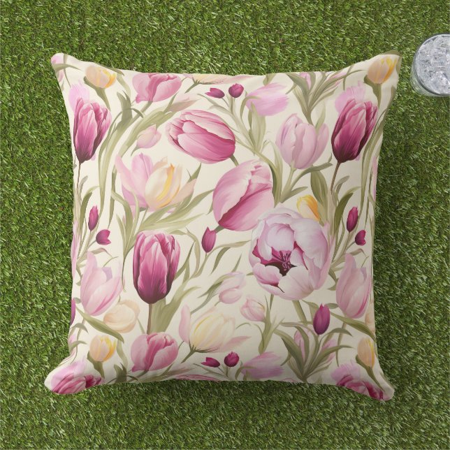 Pink Tulips Cushion (Grass)