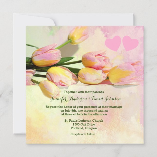 Pink Tulips Custom Wedding Invitation (Front)