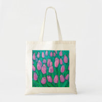 Pink Tulips Field, Spring Flowers Floral Painting